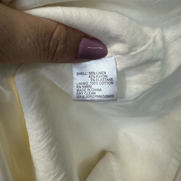Gianni Bini White Linen Blend V-Neck Midi Dress Cap Sleeve Summer Small - Picture 7 of 7